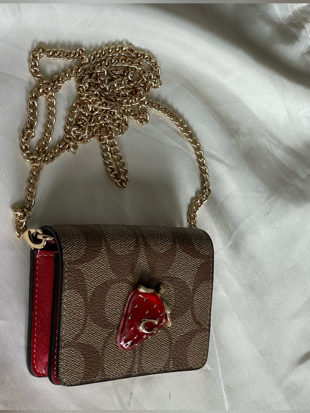 Coach Strawberry Mini Crossbody Wallet Bag Signature Red Strawberry EUC - Picture 3 of 16